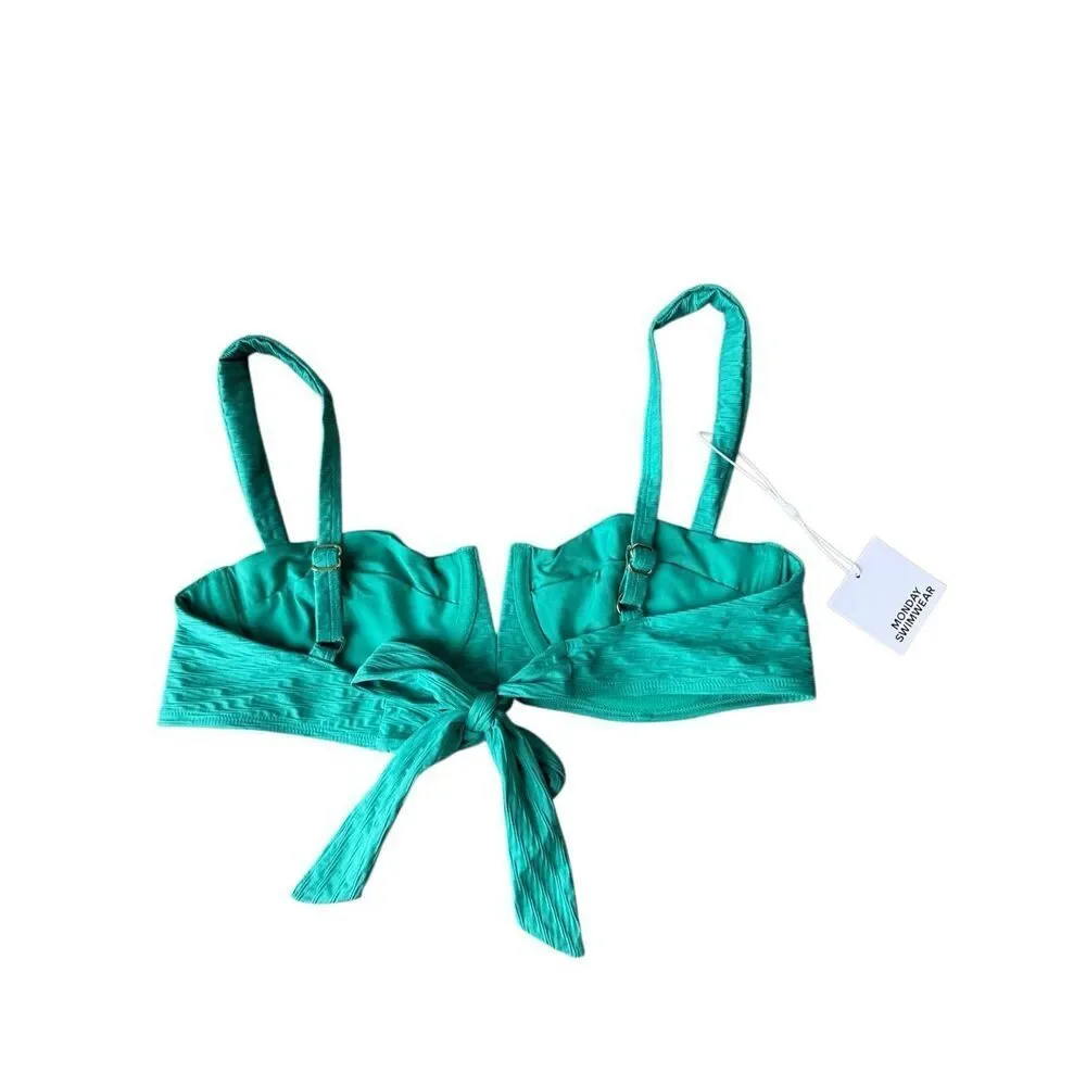 Monday Swimwear Clovelly Bikini Top In Jade Green Jacquard Size L